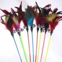 Load image into Gallery viewer, 1PCS Hot Sale Cat Toys Make A Cat Stick Feather With Small Bell Natural Like Birds Random Color Black Coloured Pole